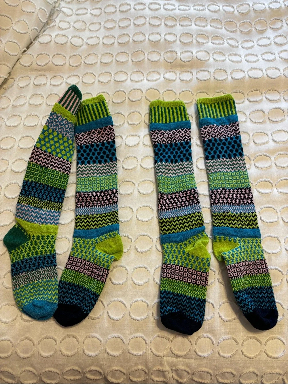 Solmate Mismatched Knee High Socks in Waterlily shoe size 6-8